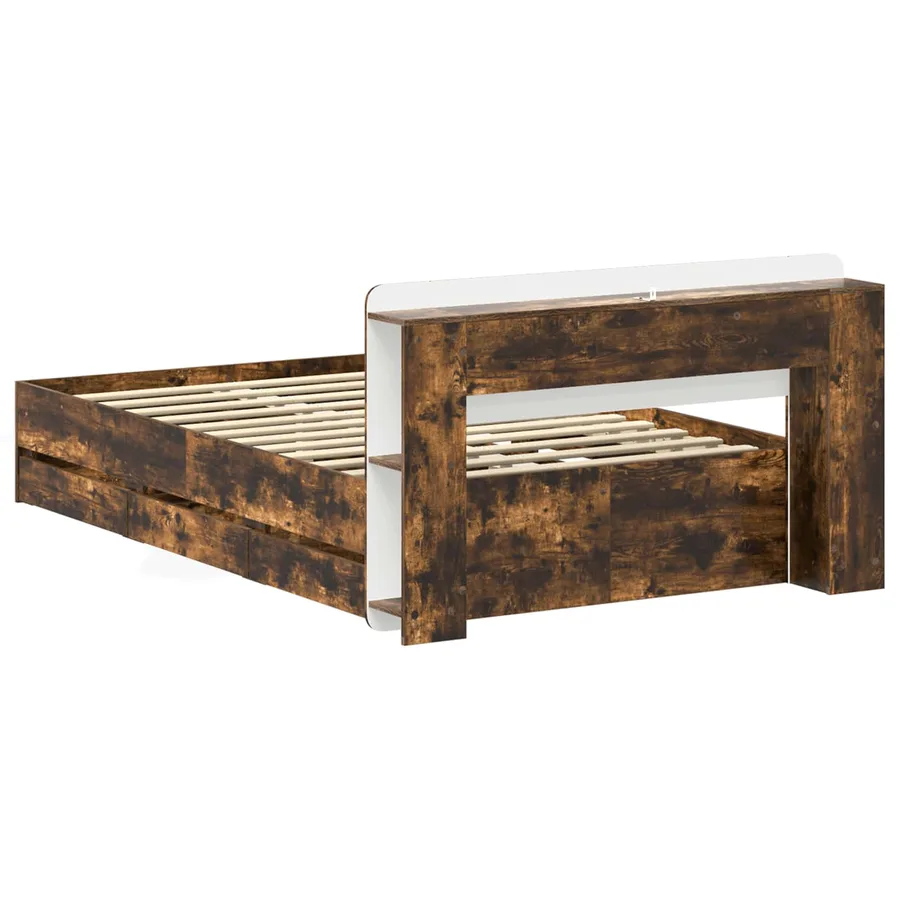 Cadre de lit avec rangement Chêne fumé 120 x 190 cm - 6