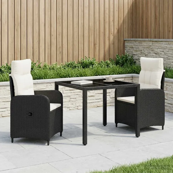 Ensemble de repas extérieur 3 pcs Noir et blanc crème