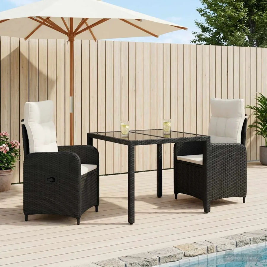 Ensemble de repas extérieur 3 pcs Noir et blanc crème - 3