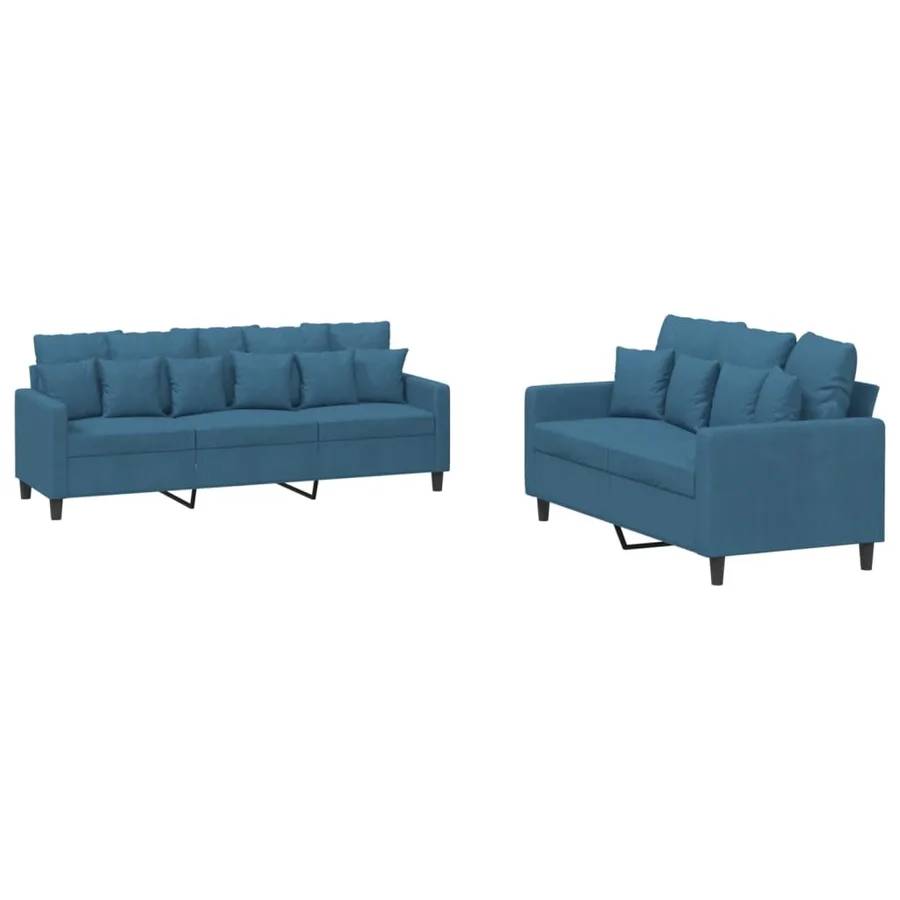 Ensemble de canapés 2 pcs avec coussins Bleu Velours - 2