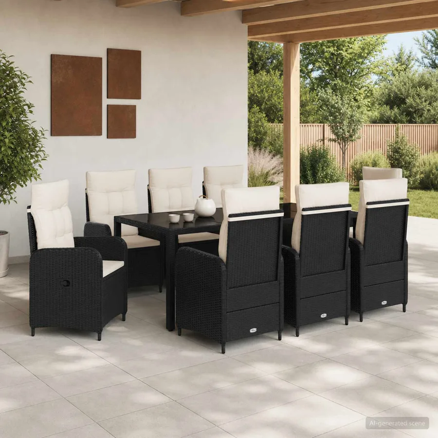 Ensemble de repas extérieur 9 pcs Noir et blanc crème - 3