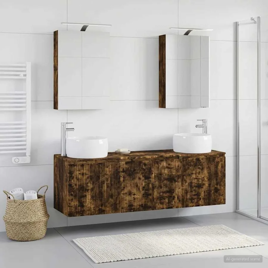 Ensemble d'armoire de salle de bain 5 pcs Chêne fumé