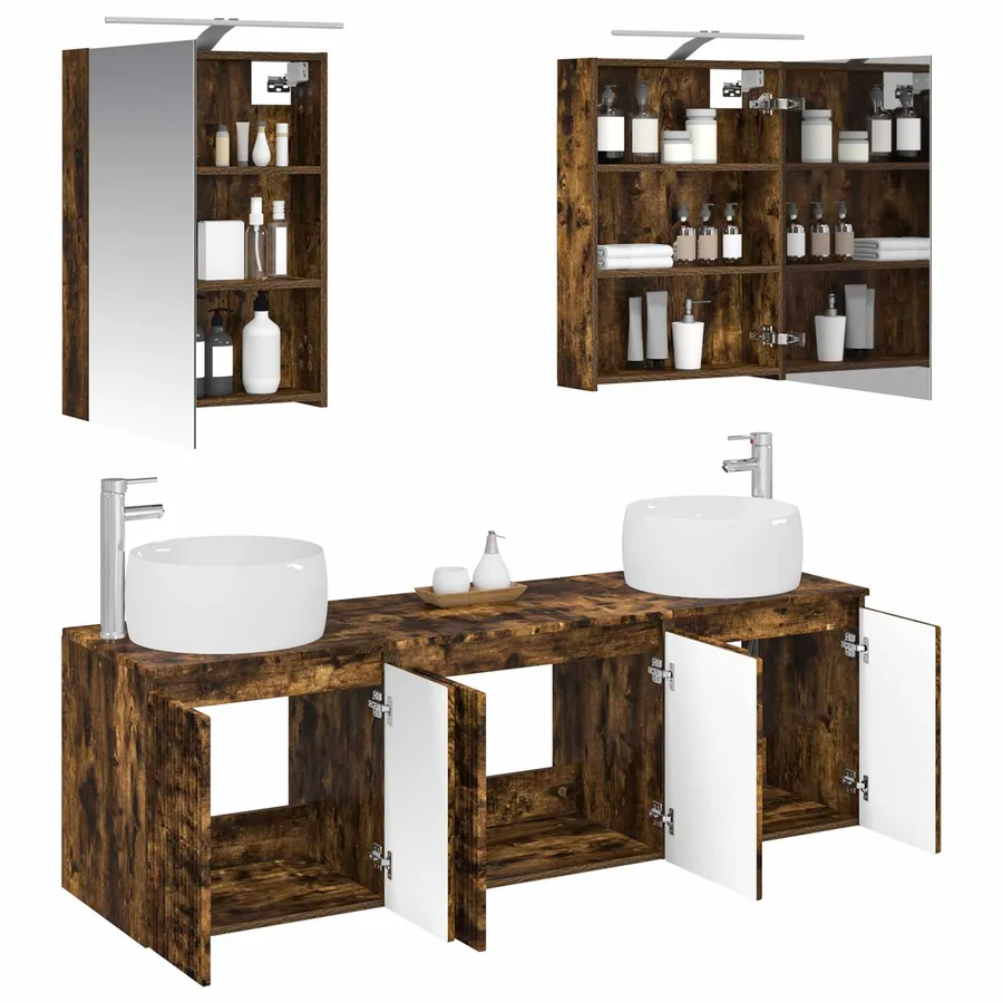 Ensemble d'armoire de salle de bain 5 pcs Chêne fumé - 3