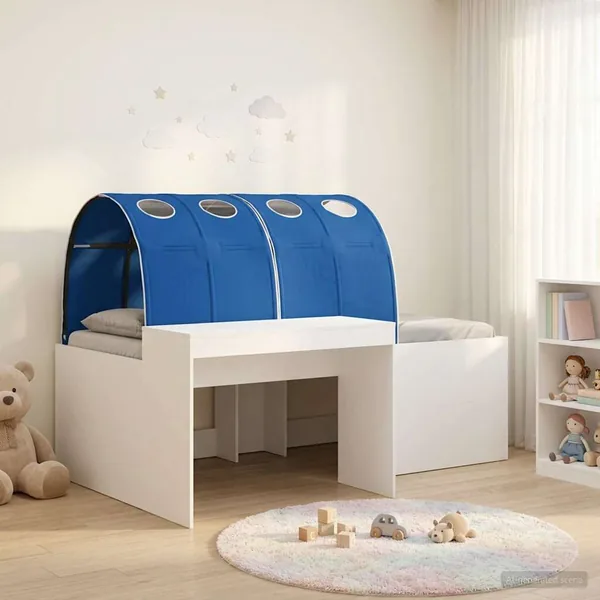 Lit avec Tunnel 3 pc Blanc et bleu Bois d'ingénierie