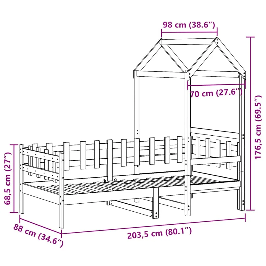 Lit de jour avec toit sans matelas blanc 80x200 cm bois massif - 12