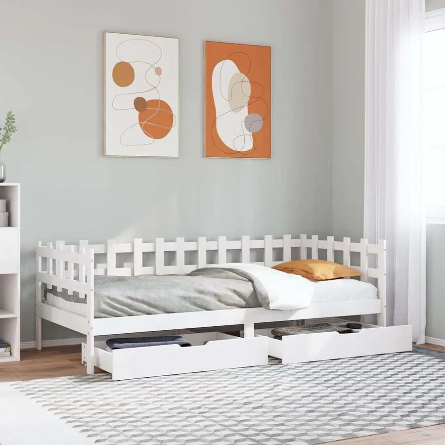 Lit de jour et tiroirs sans matelas blanc 80x200 cm bois massif
