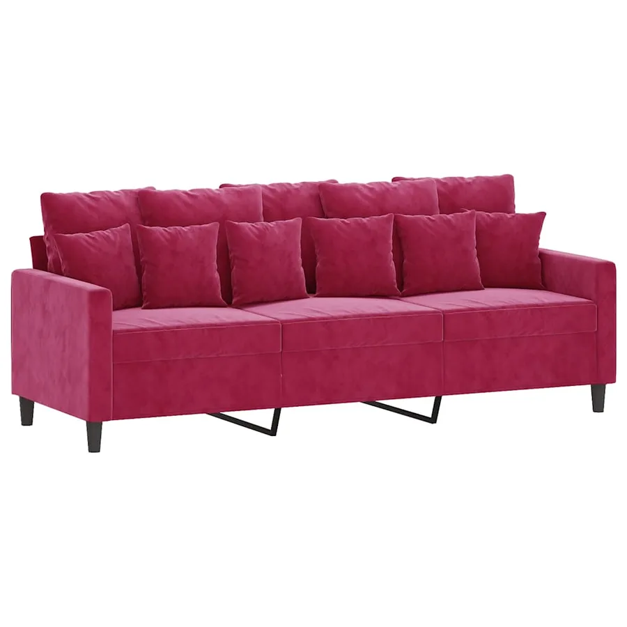 Canapé à 3 places Rouge bordeaux 180 cm Velours - 2