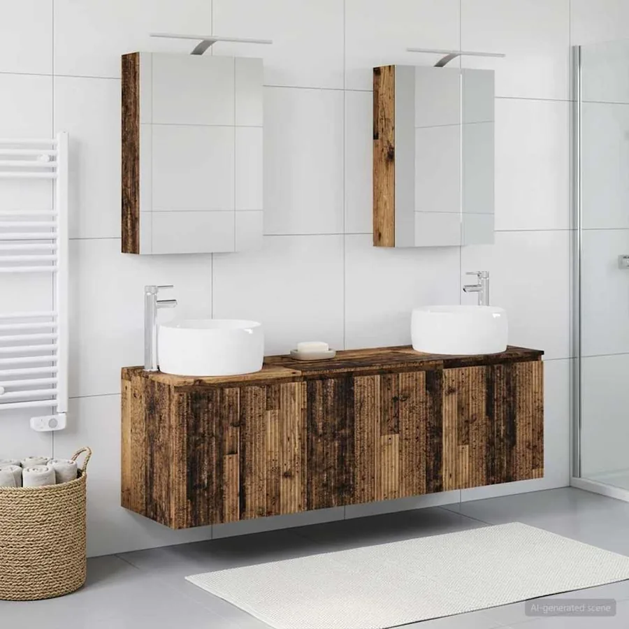Ensemble d'armoire de salle de bain 5 pcs Bois ancien