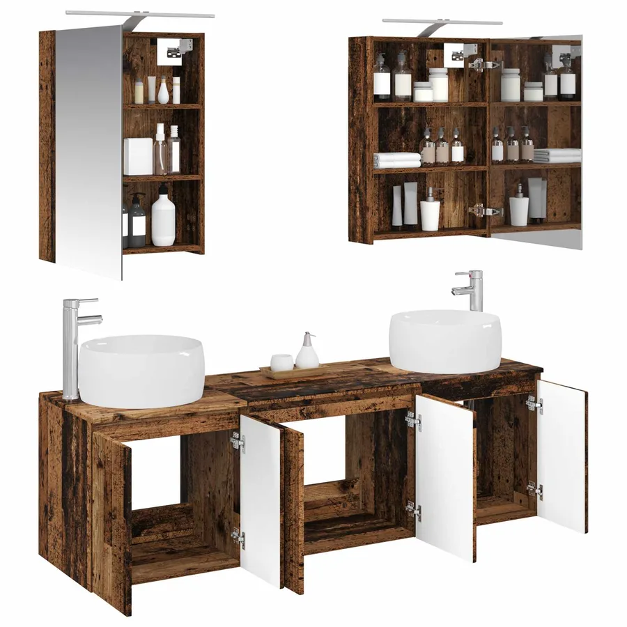 Ensemble d'armoire de salle de bain 5 pcs Bois ancien - 3