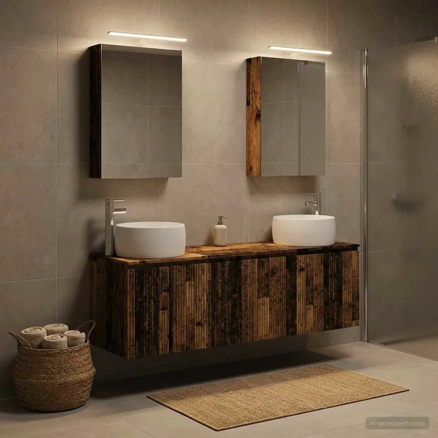 Ensemble d'armoire de salle de bain 5 pcs Bois ancien - 4