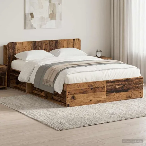 Cadre de lit avec rangement Bois ancien 150 x 200 cm