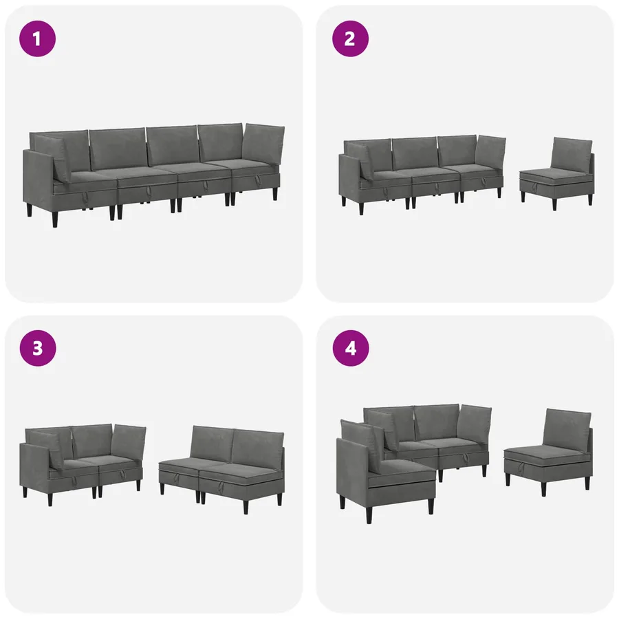 Ensemble de meubles pour le salon 4 pcs Gris foncé Velours - 10
