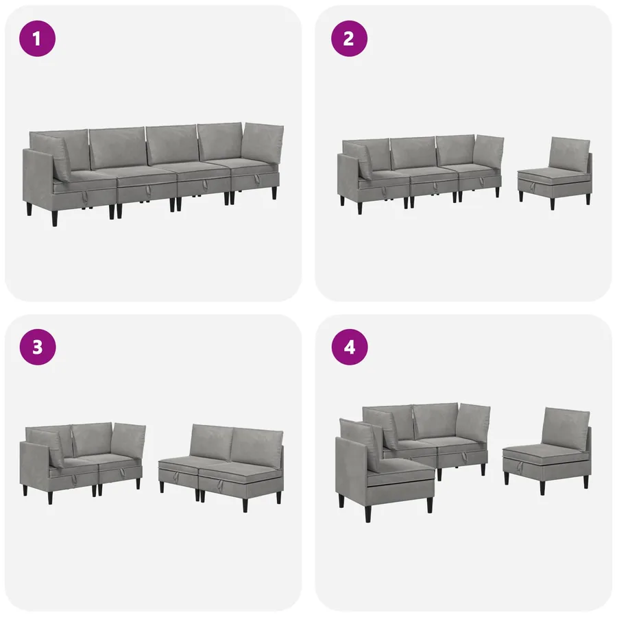 Ensemble de meubles pour le salon 4 pcs Gris clair Velours - 8