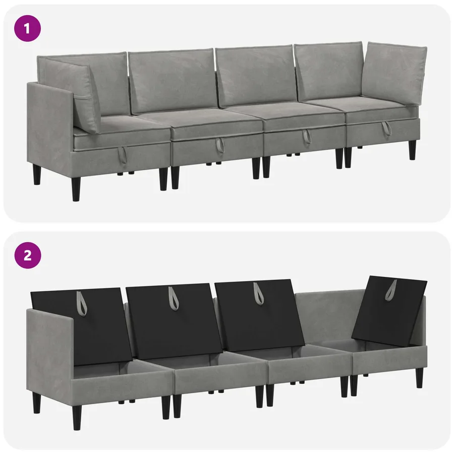 Ensemble de meubles pour le salon 4 pcs Gris clair Velours - 9