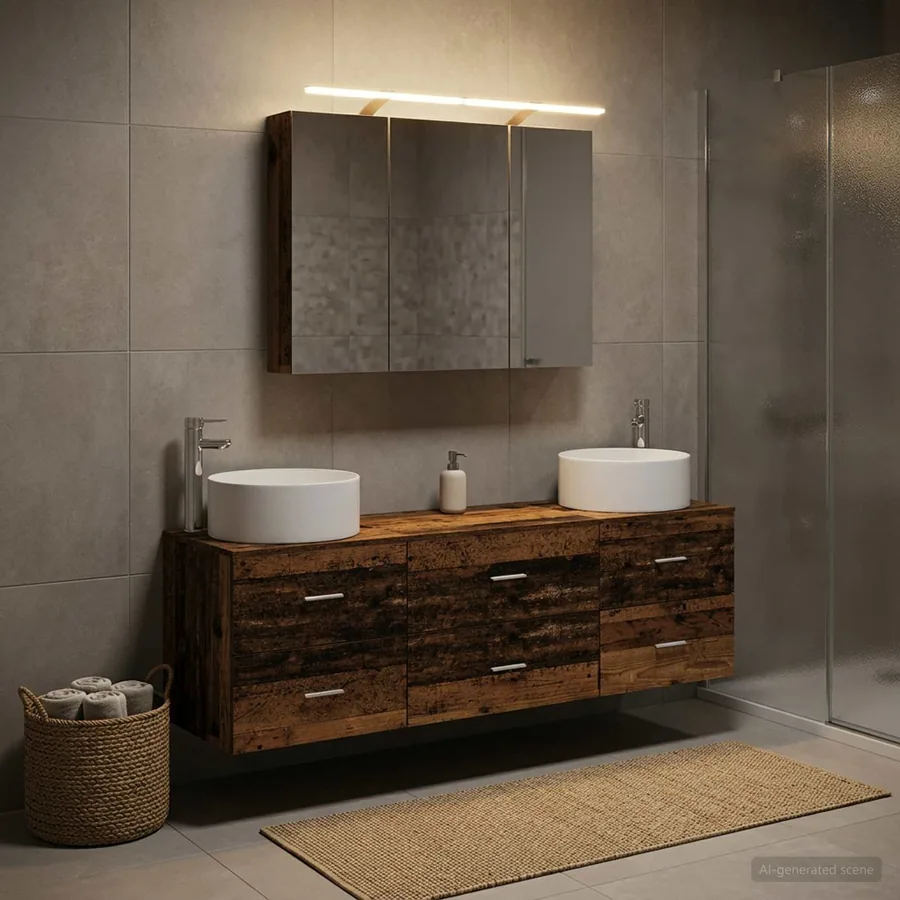 Ensemble de mobilier de salle de bain 4 pcs Bois ancien