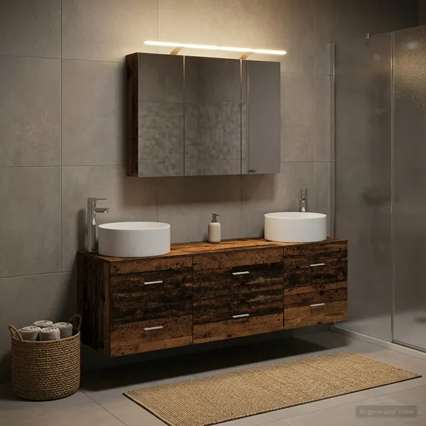 Ensemble de mobilier de salle de bain 4 pcs Bois ancien
