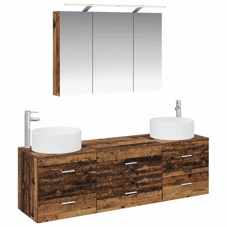 Ensemble de mobilier de salle de bain 4 pcs Bois ancien - 2
