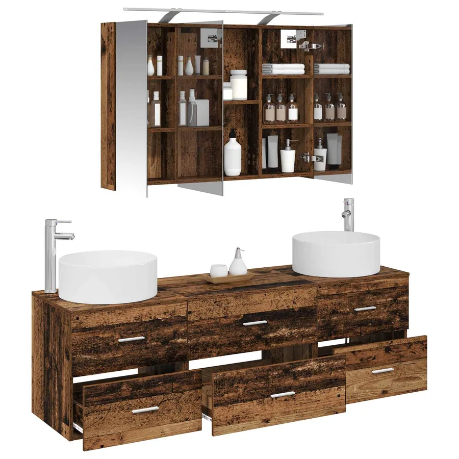 Ensemble de mobilier de salle de bain 4 pcs Bois ancien - 3