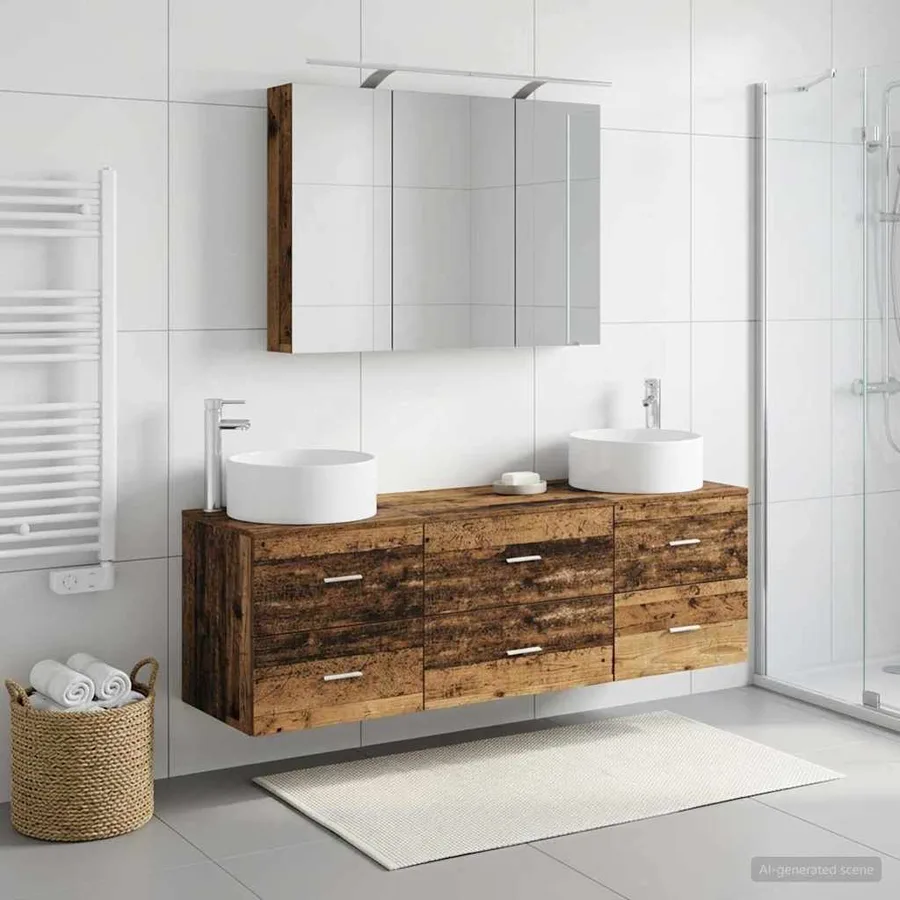 Ensemble de mobilier de salle de bain 4 pcs Bois ancien - 4