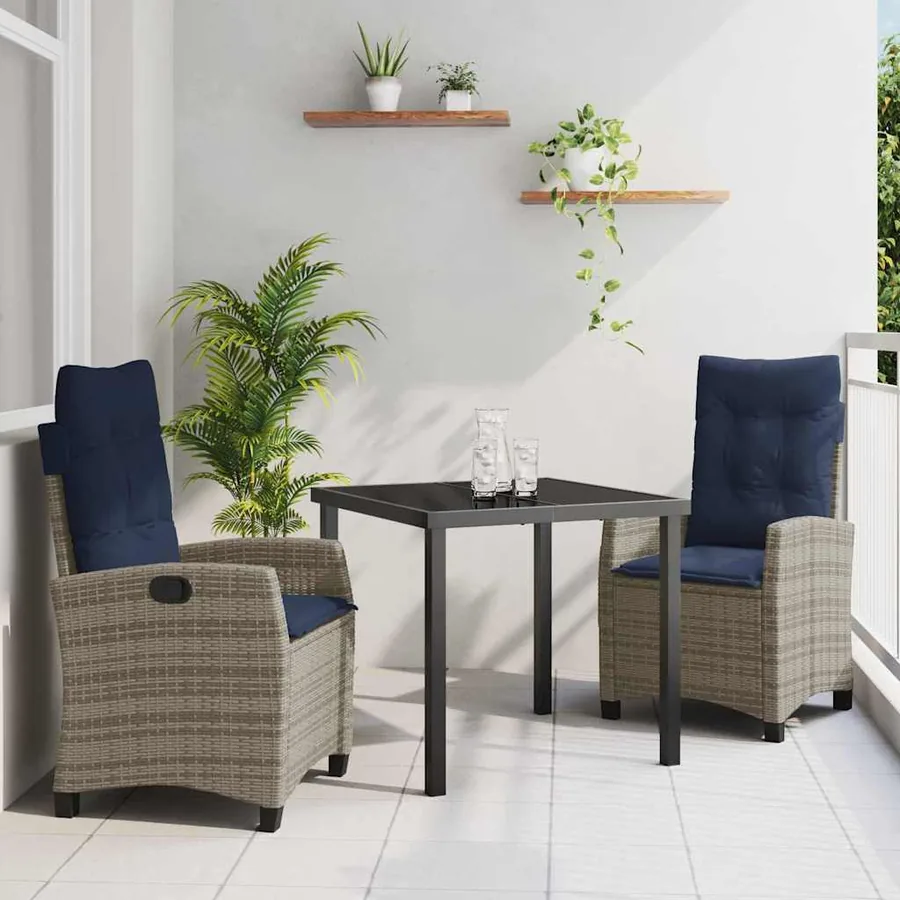 Ensemble de salle à manger pour jardin 3 pcs Gris polyrotin