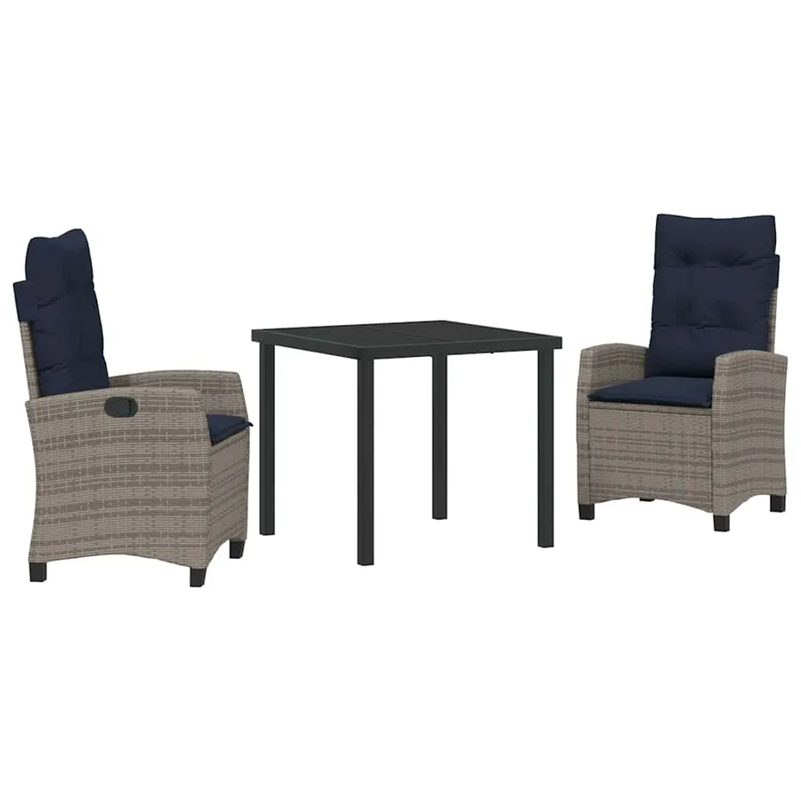 Ensemble de salle à manger pour jardin 3 pcs Gris polyrotin - 2