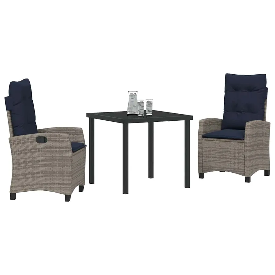 Ensemble de salle à manger pour jardin 3 pcs Gris polyrotin - 3