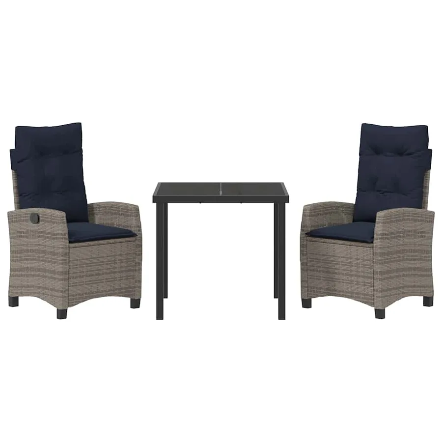 Ensemble de salle à manger pour jardin 3 pcs Gris polyrotin - 5