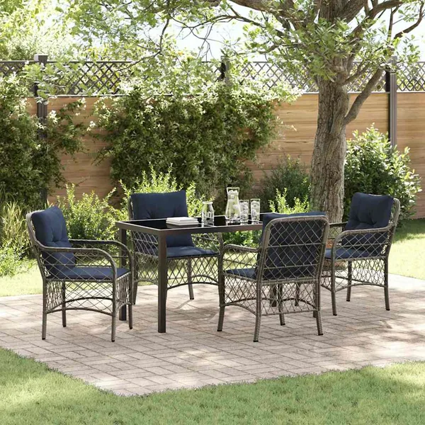 Ensemble de salle à manger pour jardin 5 pcs Gris et Noir Rotin