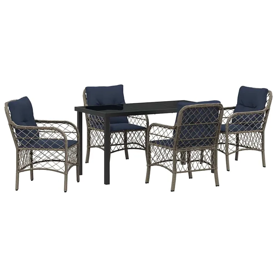 Ensemble de salle à manger pour jardin 5 pcs Gris et Noir Rotin - 2