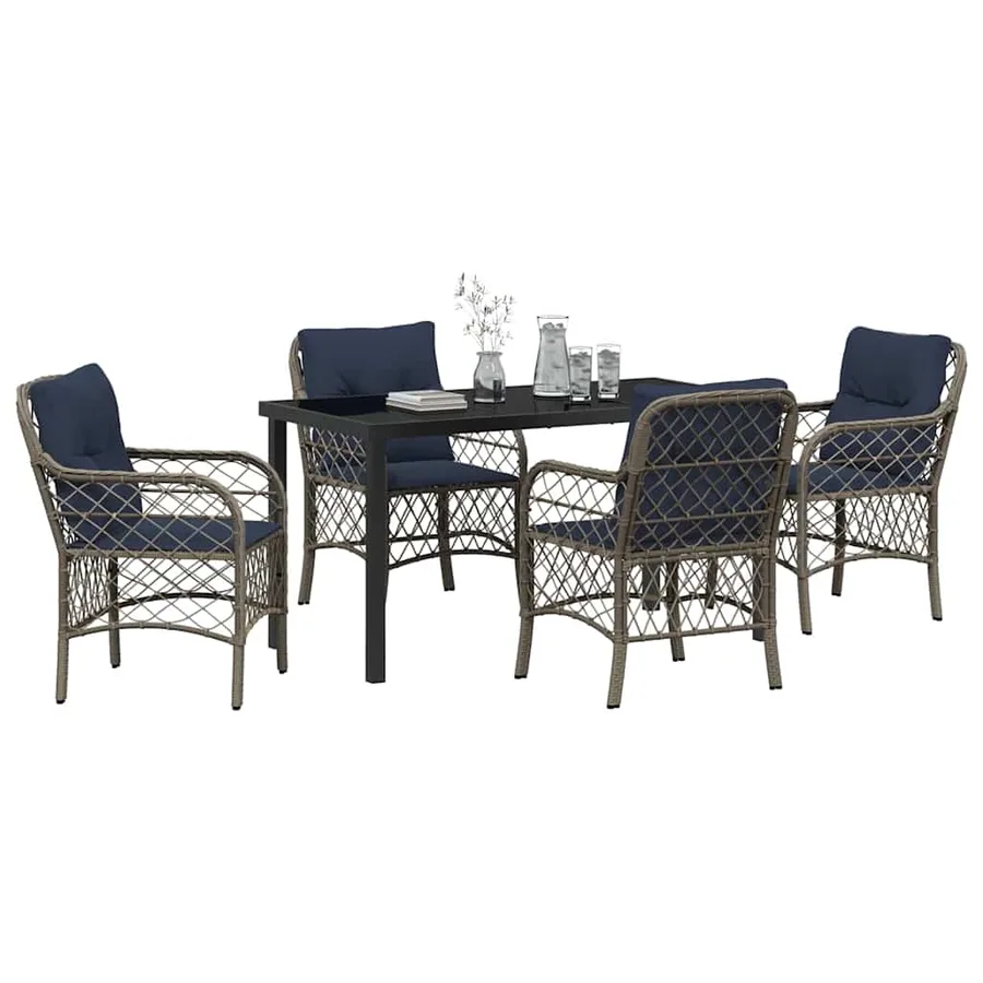 Ensemble de salle à manger pour jardin 5 pcs Gris et Noir Rotin - 3