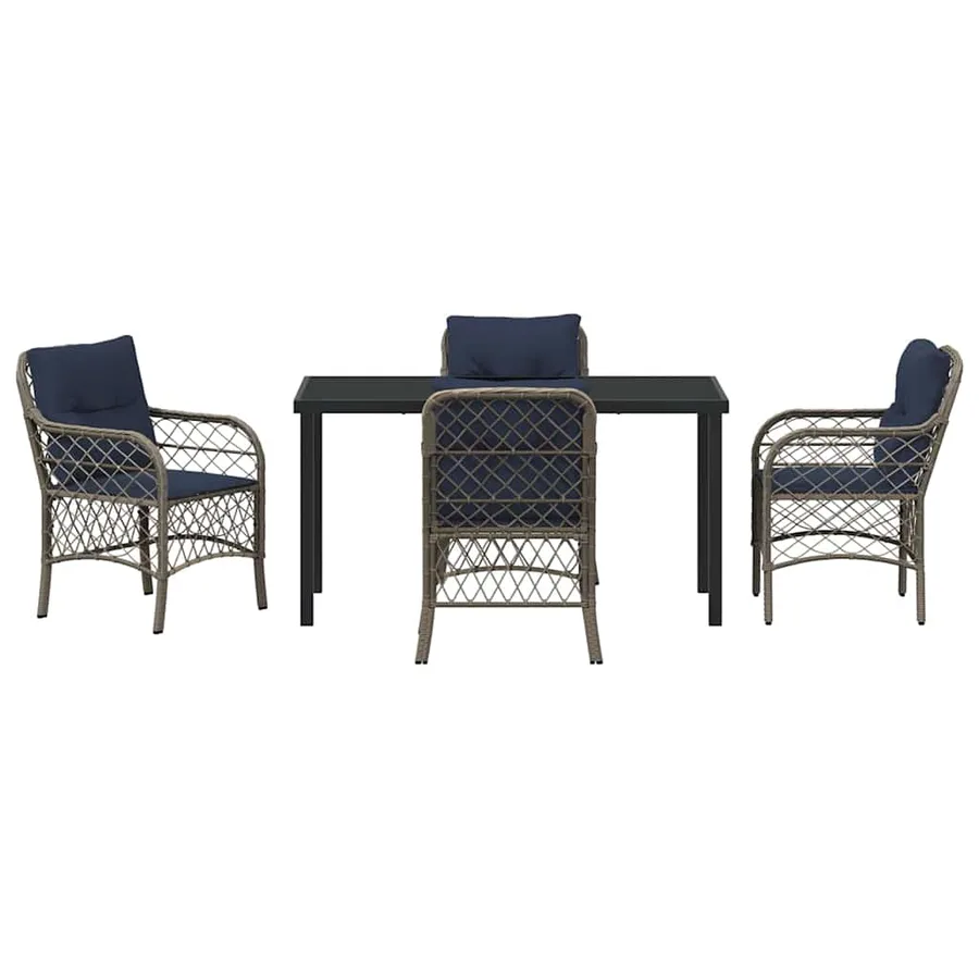 Ensemble de salle à manger pour jardin 5 pcs Gris et Noir Rotin - 7