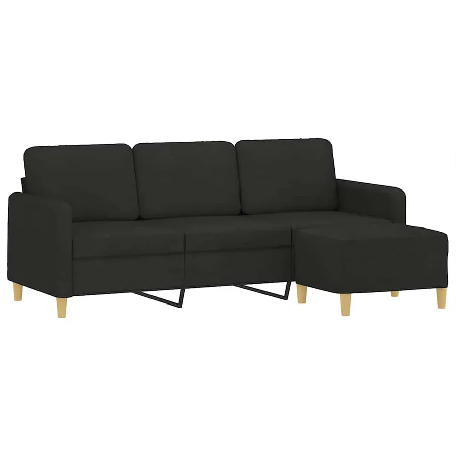 Canapé à 3 places avec repose-pieds Noir 180 cm Tissu - 3