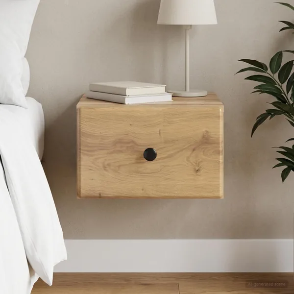 Cabinet de chevet mural Chêne artisanal 34,5 x 33 x 20 cm