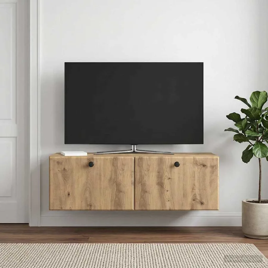 Meuble TV mural 98 x 31 x 30 cm Chêne artisanal