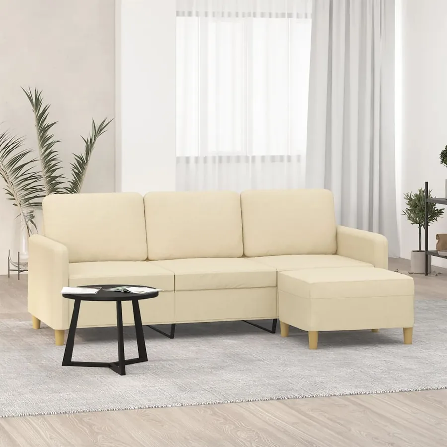 Canapé à 3 places avec repose-pieds Crème 180 cm Tissu