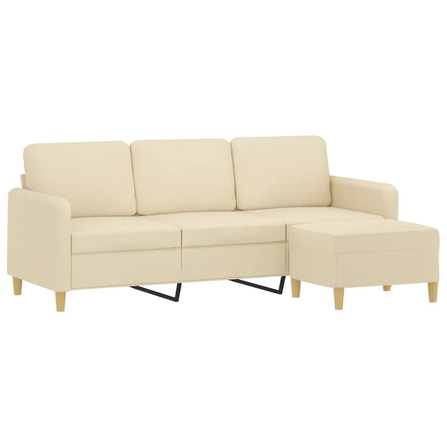 Canapé à 3 places avec repose-pieds Crème 180 cm Tissu - 3