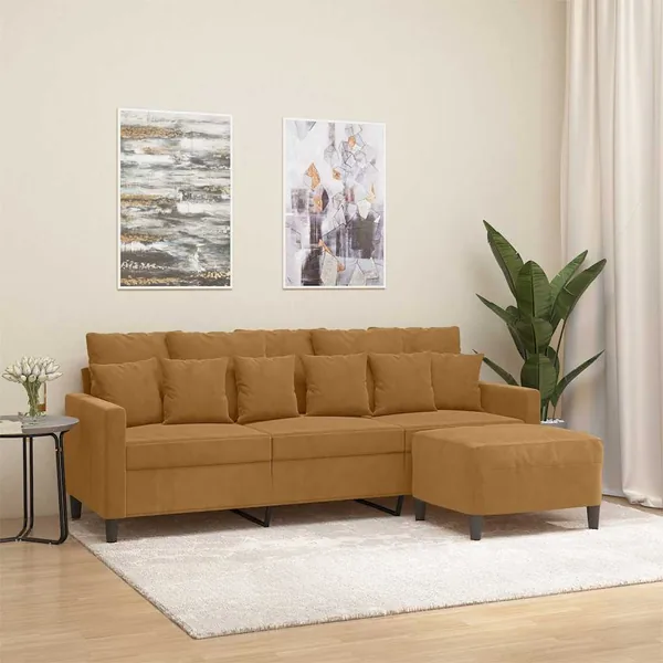 Canapé à 3 places avec repose-pieds Marron 180 cm Velours