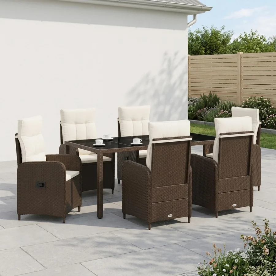 Ensemble de repas extérieur 7 pcs Marron et crème blanche