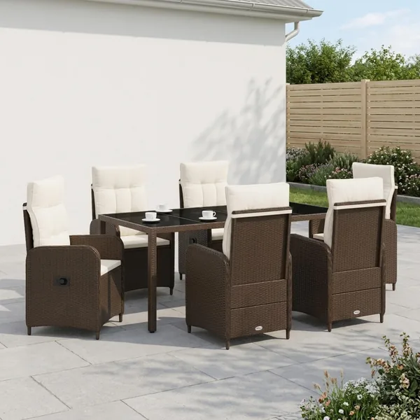 Ensemble de repas extérieur 7 pcs Marron et crème blanche
