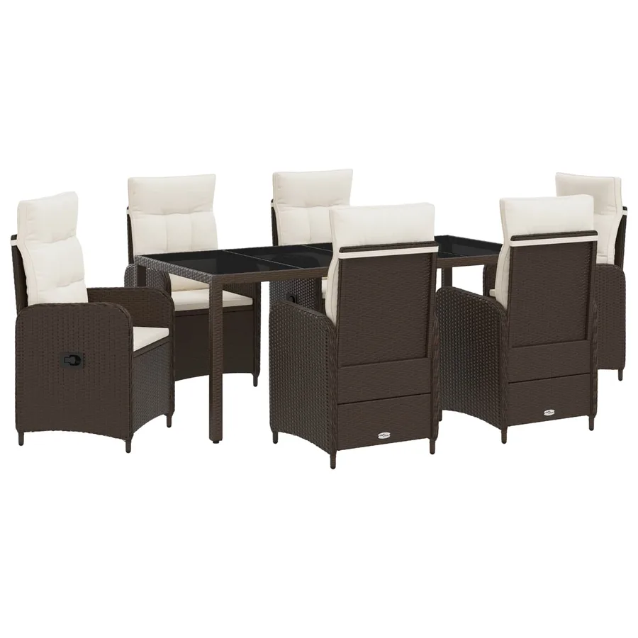 Ensemble de repas extérieur 7 pcs Marron et crème blanche - 2