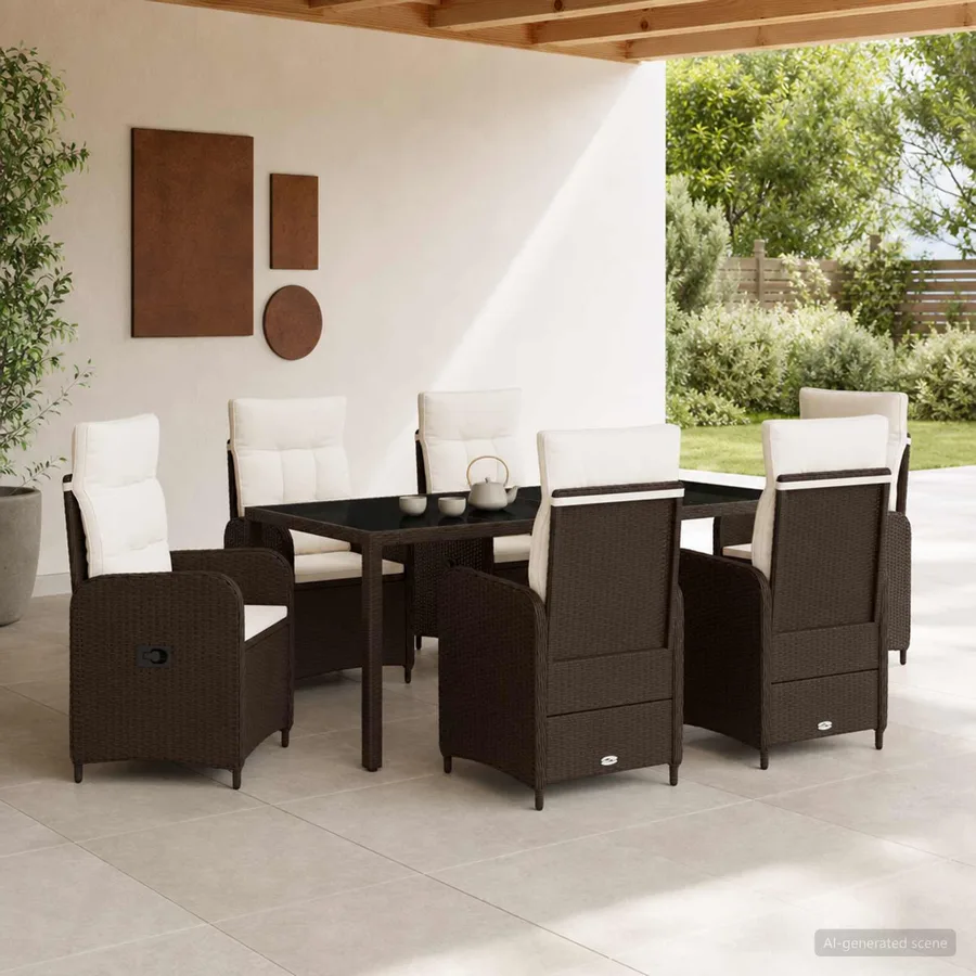 Ensemble de repas extérieur 7 pcs Marron et crème blanche - 3