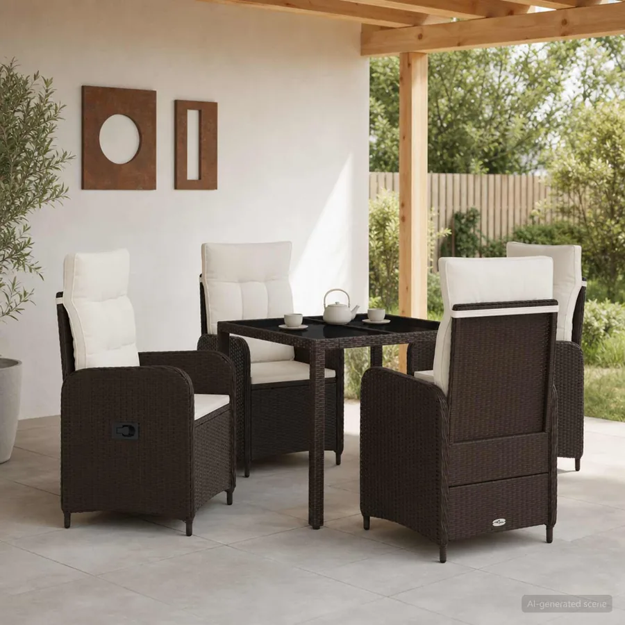 Ensemble de repas extérieur 5 pcs Marron et crème blanche