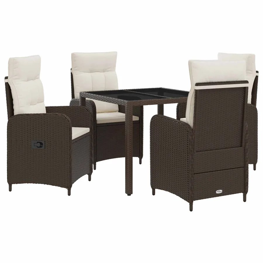 Ensemble de repas extérieur 5 pcs Marron et crème blanche - 2