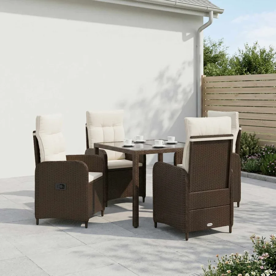 Ensemble de repas extérieur 5 pcs Marron et crème blanche - 3