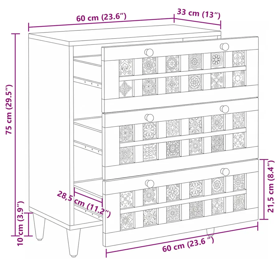 Buffet Naturel 60 x 33 x 75 cm Bois de mangue massif - 11