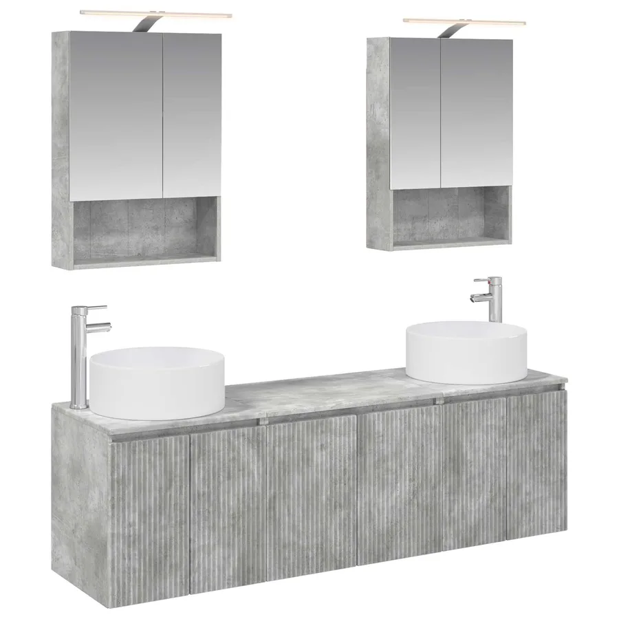 Ensemble d'armoire de salle de bain 5 pcs Gris béton - 2