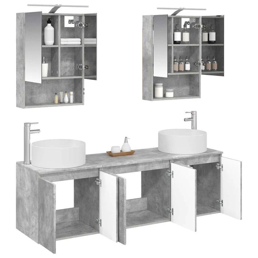 Ensemble d'armoire de salle de bain 5 pcs Gris béton - 3