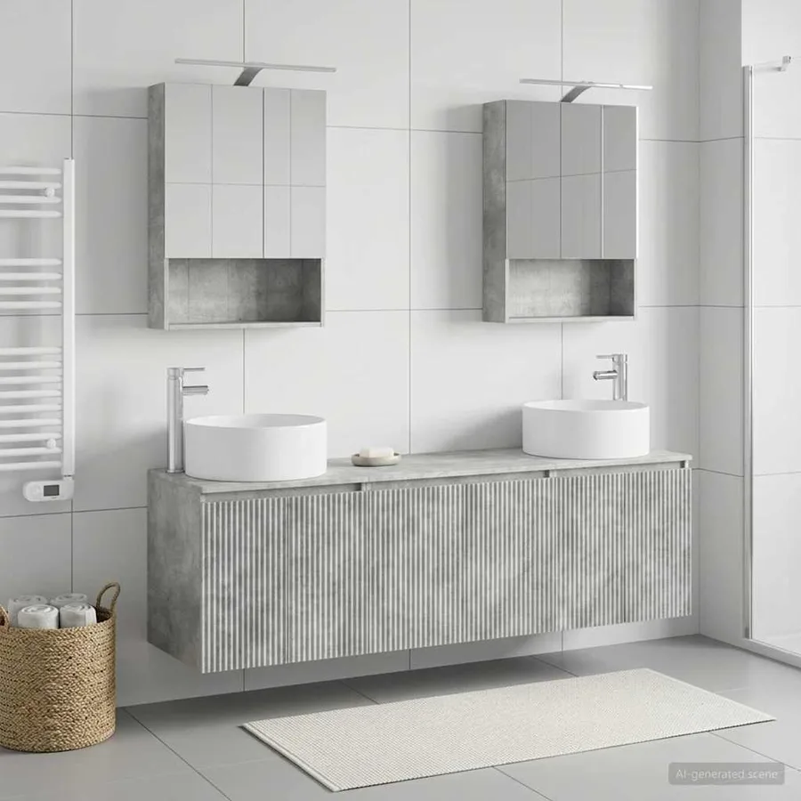 Ensemble d'armoire de salle de bain 5 pcs Gris béton - 4