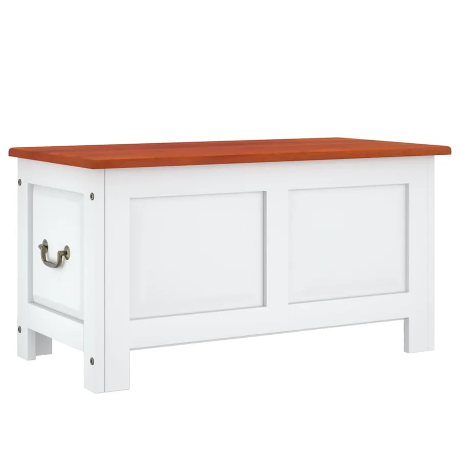 Coffre de rangement et couvercle marron et blanc bois d'acacia - 2