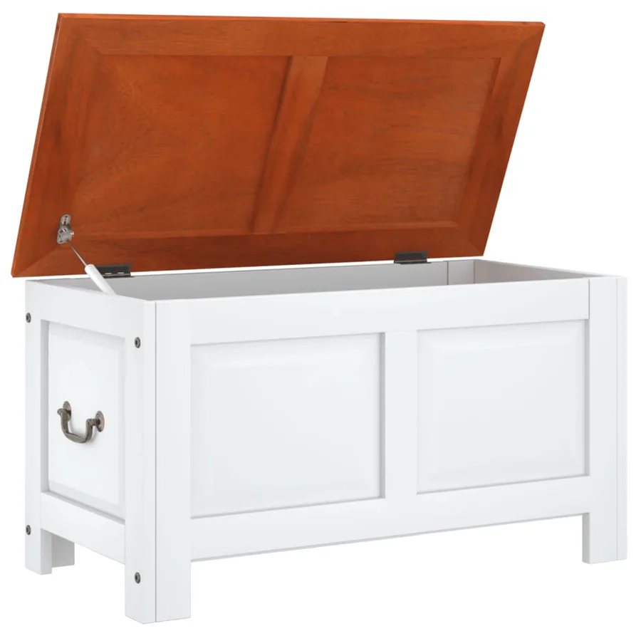 Coffre de rangement et couvercle marron et blanc bois d'acacia - 7